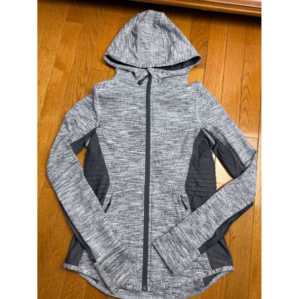Ivivva Girls Size 14 Gray Space Dye Full Zip Hoodie Athletic Mesh Jacket IG4485S